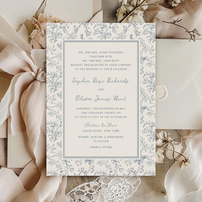 Rustic Vintage Floral Toile Pattern Wedding Invitation (Creator Uploaded)