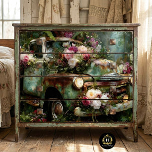 Rustic Vintage Floral Truck Decoupage Tissue Paper
