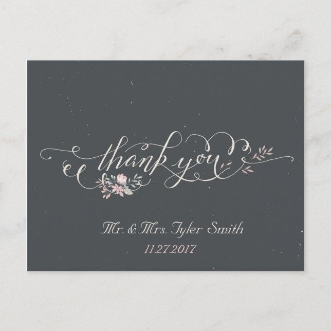 Rustic Vintage Floral Wedding Thank You Postcard (Front)