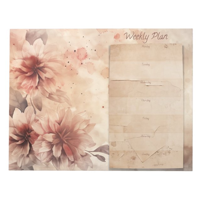 Rustic Vintage Floral Weekly Planner Notepad (Front)