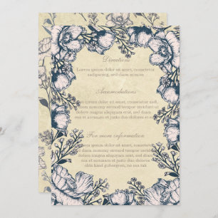 Rustic Vintage Flower Floral Wedding Directions Invitation