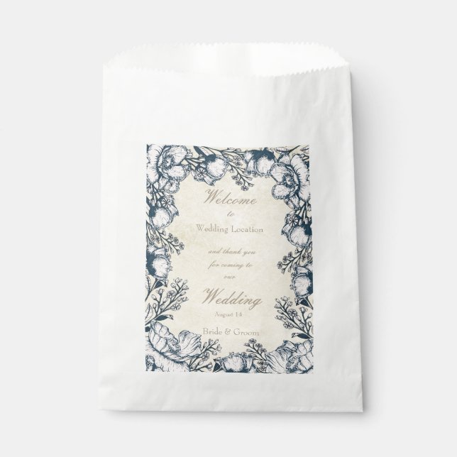 Rustic Vintage Flower Floral Wedding Favour Bags (Front)