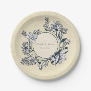 Rustic Vintage Flower Floral Wedding Paper Plate