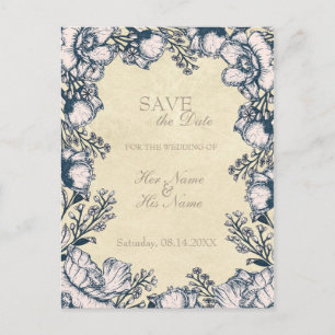 Rustic Vintage Flower Floral Wedding SAVE the Date Announcement Postcard