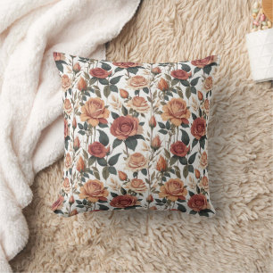 Rustic Vintage Flower Red Rose Nature Print Cushion