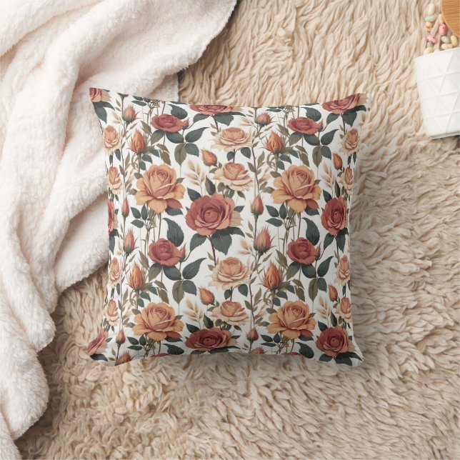 Rustic Vintage Flower Red Rose Nature Print Cushion (Blanket)