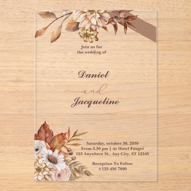 Rustic Vintage Flowers Acrylic Wedding Invitations (Front)