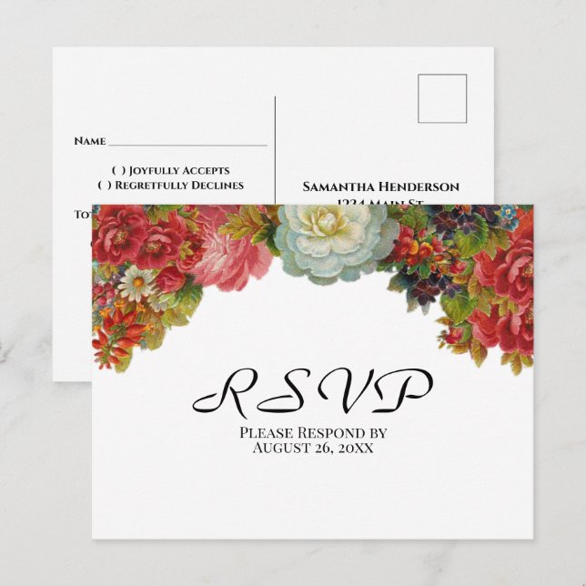 Rustic Vintage Flowers Autumn Wedding RSVP Postcard (Front/Back)