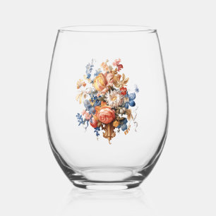Rustic Vintage Flowers Bridesmaid Proposal Gift Stemless Wine Glass