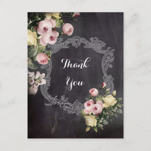 rustic vintage flowers Chalkboard thank you Postcard