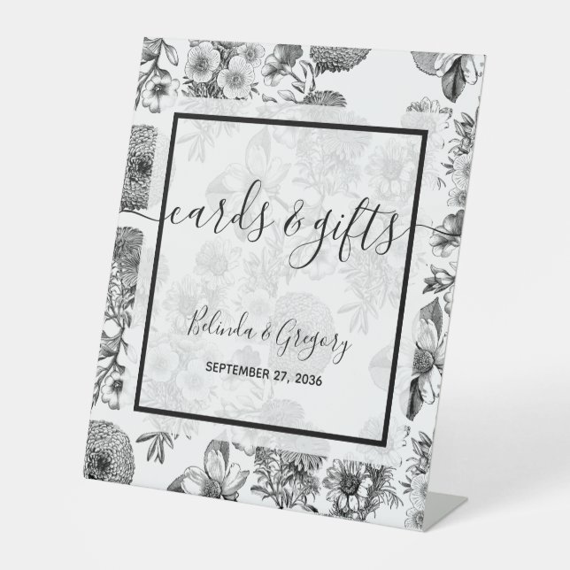 Rustic Vintage Flowers Wedding Cards & Gifts Pedestal Sign (Front)