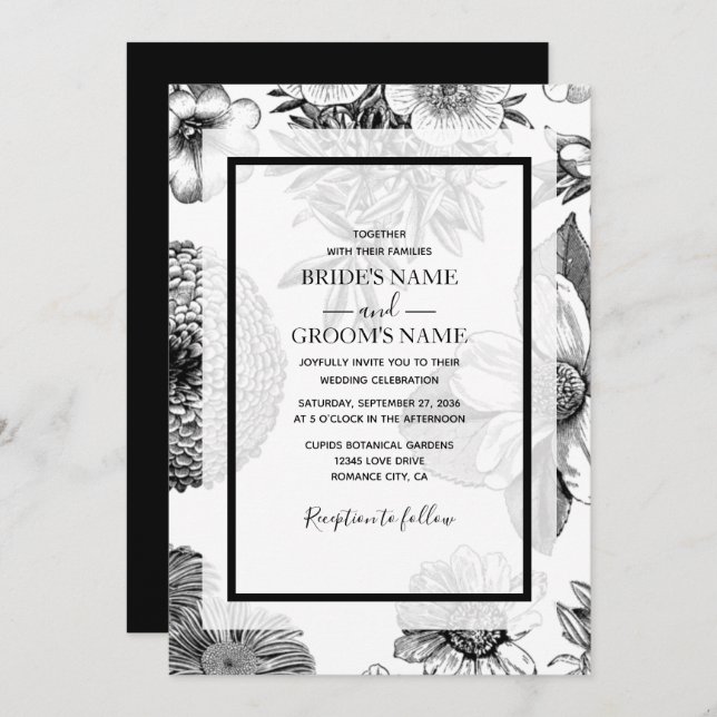 Rustic Vintage Flowers Wedding Invitations (Front/Back)