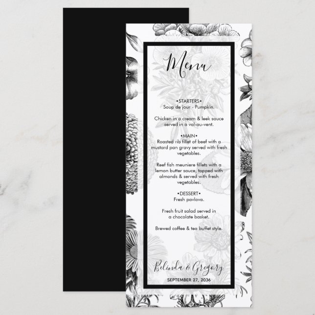 Rustic Vintage Flowers Wedding  Menu (Front/Back)