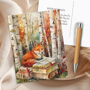 Rustic Vintage Fox Books Woodland Fall Autumn Postcard
