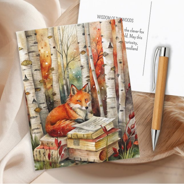 Rustic Vintage Fox Books Woodland Fall Autumn Postcard (Rustic vintage fox, books, woodland postcard)