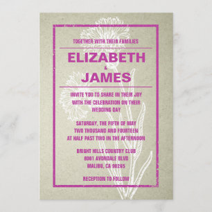Rustic Vintage Fuchsia Wedding Invitations