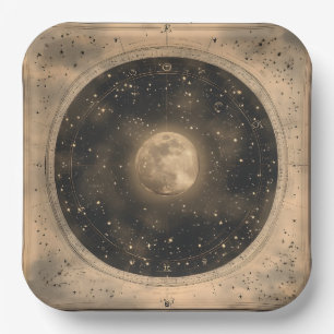 Rustic Vintage Full Moon Celestial Design Paper Plate