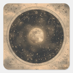 Rustic Vintage Full Moon Celestial Design Square Sticker
