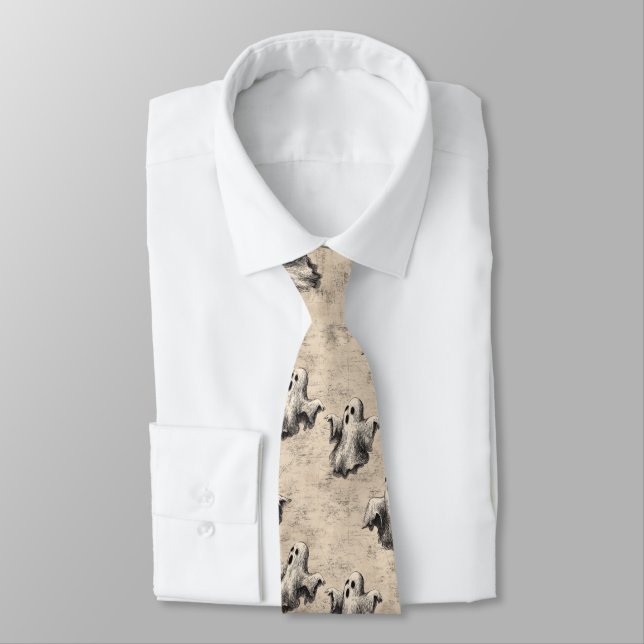 Rustic Vintage Ghost Pattern Tie (Tied)