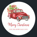 Rustic Vintage Gift Box Red Truck Merry Christmas Classic Round Sticker<br><div class="desc">Modern and elegant design Rustic Vintage Gift Box Red Truck Merry Christmas Classic Round Sticker that can be customised with your text. Personalise it with your family name and your christmas date, or include a special message! Please click the "Customise it" button and use our design tool to modify this...</div>
