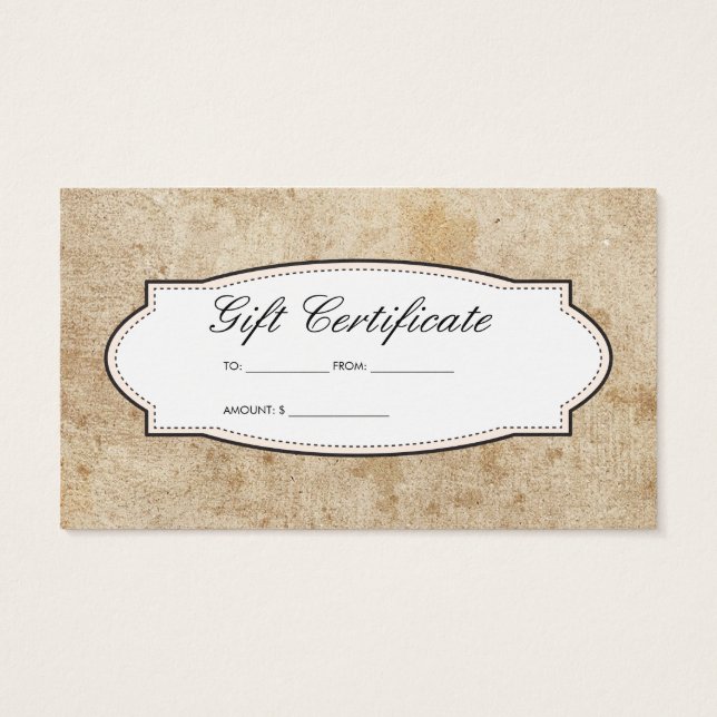 Rustic Vintage Gift Certificate (Back)