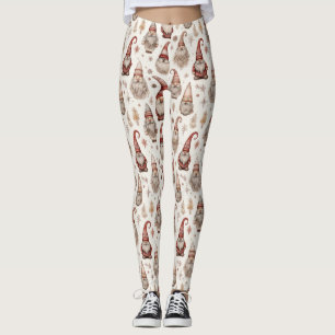 Rustic Vintage Gnome Garden Watercolor Pattern Leggings