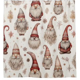 Rustic Vintage Gnome Garden Watercolor Pattern Shower Curtain