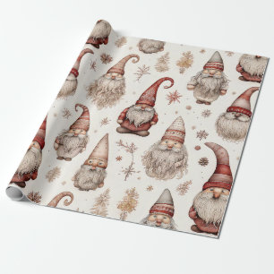 Rustic Vintage Gnome Garden Watercolor Pattern Wrapping Paper