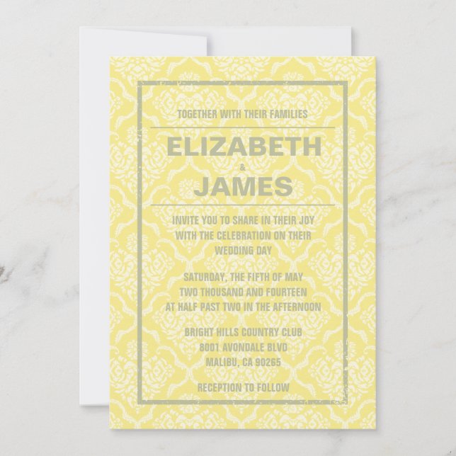 Rustic Vintage Gold Damask Wedding Invitations (Front)
