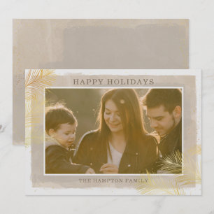Rustic Vintage Gold Pine Branches Photo Holiday Card