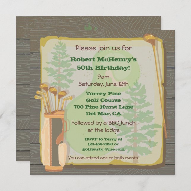 Rustic Vintage Golf Party Tournament Invitation (Front/Back)
