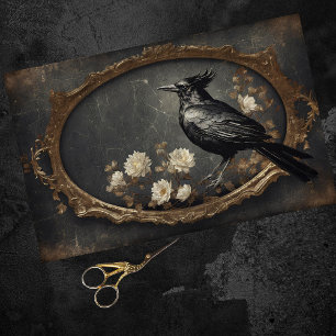 Rustic Vintage Gothic Crow Decoupage Tissue Paper