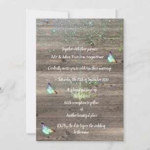 Rustic vintage green blue butterfly wedding invitation