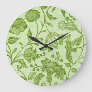 Rustic Vintage Green Floral Large Clock