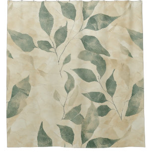 Rustic Vintage Green Leaves on Cream Fall Shower Curtain