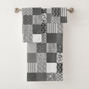 Rustic Vintage Grey Patchwork Quilt Pattern  Bath Towel Set