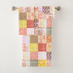 Rustic Vintage Grunge Patchwork Quilt Pattern Bath Towel Set