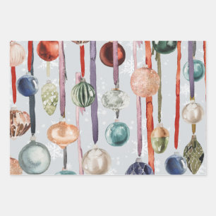 Rustic Vintage Hanging Glass Ornaments On Ribbon Wrapping Paper Sheet
