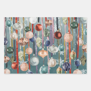Rustic Vintage Hanging Glass Ornaments On Ribbon Wrapping Paper Sheet