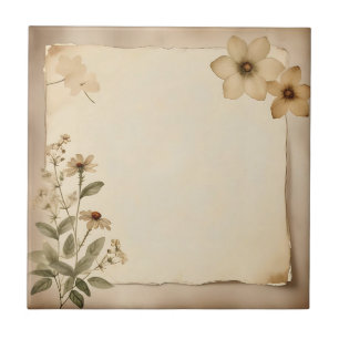 Rustic Vintage Herbarium Floral Tile