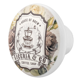 Rustic vintage house of brew Coffee shop Botanical Ceramic Knob