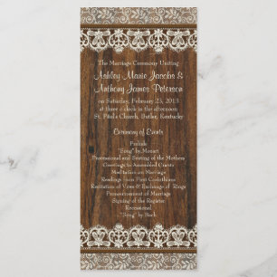 Rustic Vintage Ivory Lace Wood Wedding Program Programme