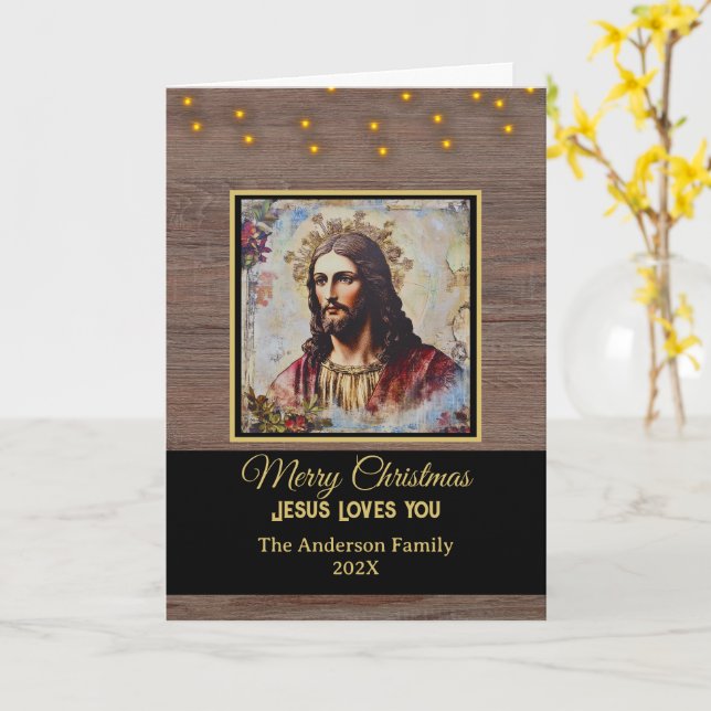 Rustic Vintage Jesus Merry Christmas  Card (Yellow Flower)