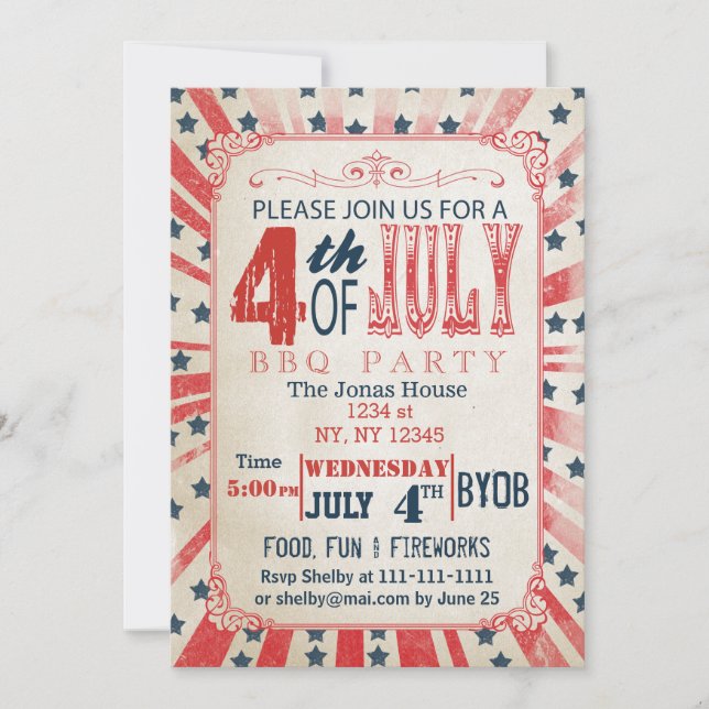 Rustic Vintage July 4th Holiday party Invitation (Front)