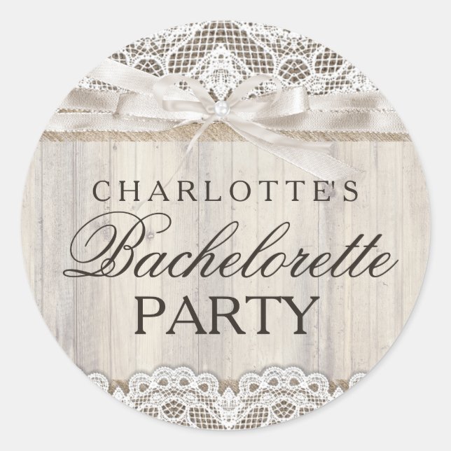 Rustic Vintage Lace & Wood Bachelorette Sticker (Front)
