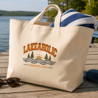 Rustic Vintage Lakeaholic Deerwood Lake Large Tote Bag