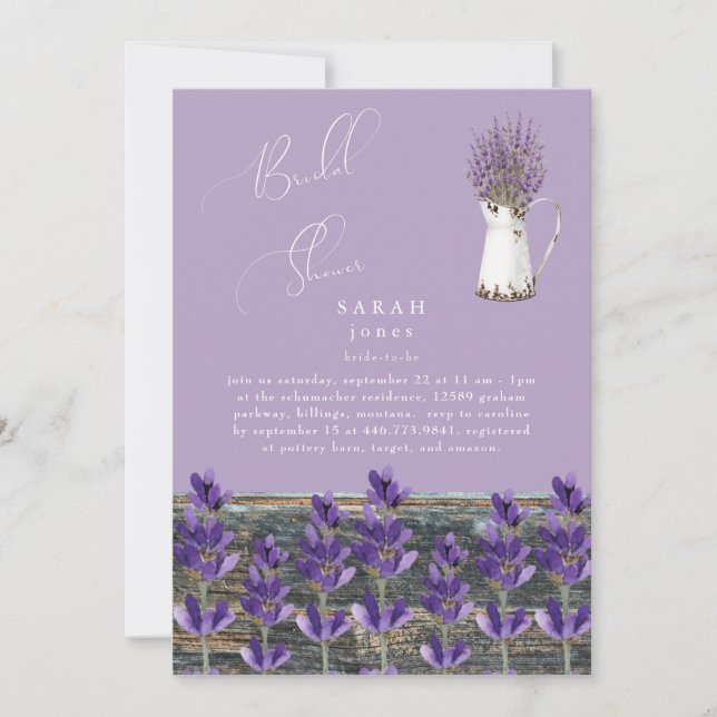 Rustic Vintage Lavender Wood Bridal Shower Invitation (Front)