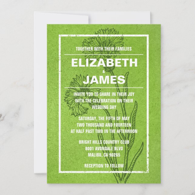Rustic Vintage Lime Green Wedding Invitations (Front)