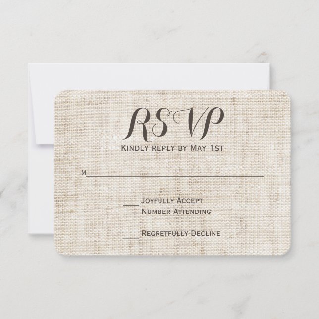 Rustic Vintage Linen Design Wedding RSVP Card (Front)