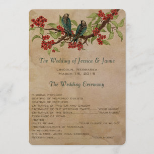 Rustic Vintage Love Bird Tea Stain Wedding Program Programme